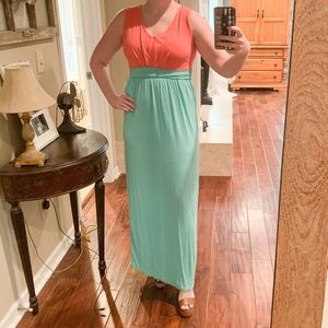 Halter mint and coral cotton maxi dress M